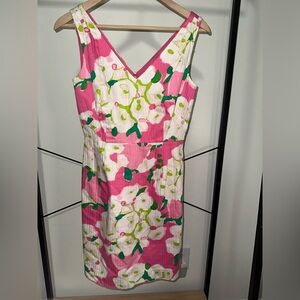 Lilly Pulitzer Womens Sheath Dress Size 2 Pink Floral Sleeveless V Neck Cotton